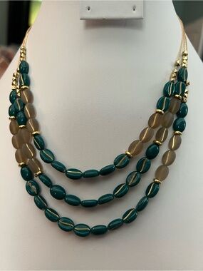 Paparazzi Multi-Strand Green and Taupe Beaded Necklace with Gold Accents
